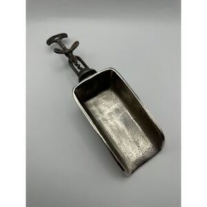 Vintage Style Corkscrew Handle Ice Scoop Cast Metal Industrial Barware Silver